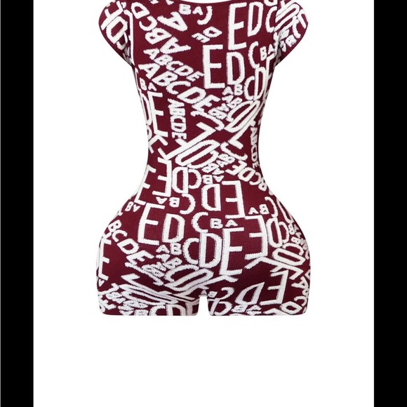 Alpha Graphic Valentine Knit Romper Bodysuit Cozy Burgundy RARE Onepiece - Picture 5 of 6